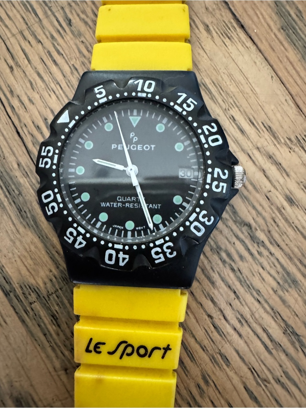 Peugeot Black Dial Men’s Watch with Yellow Silicone Strap